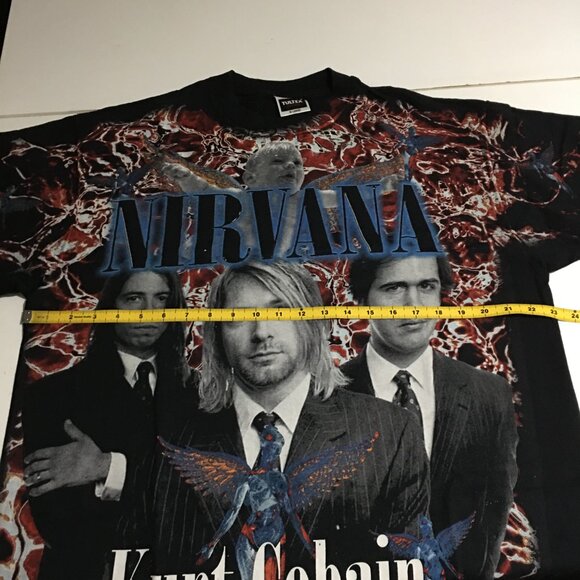 Nirvana Kurt Cobain Flame All Over Print AOP Black T-Shirt XL Tultex - Picture 5 of 6